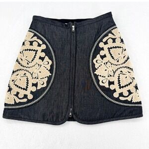 Love The Label Ayla Embroidered Denim Skirt XS NWT $325 Retail